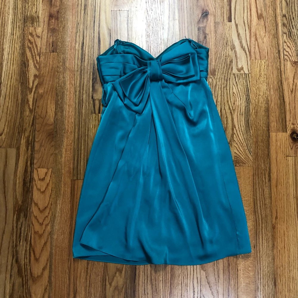 BCBG Teal Babydoll Dress with Back Bow Accent
